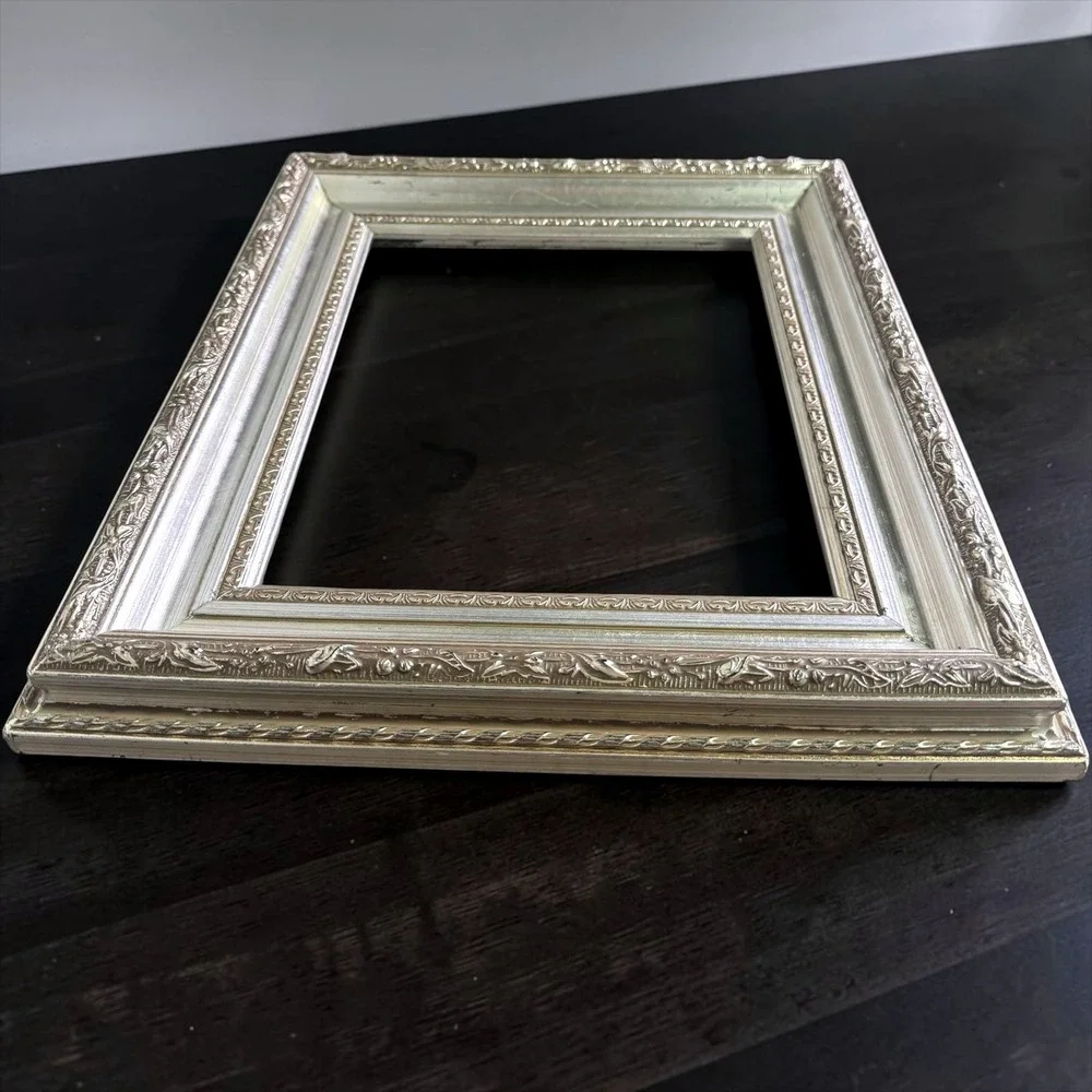 Set of 2 Champagne Silver Picture Frames Ornate Beaded 8x10 and 5x7 Decor